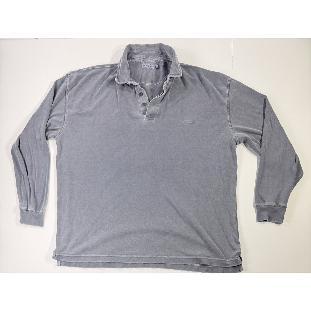 Blanc Bleu Long Sleeve Polo Shirt Gray Garment Dyed Casual Henley XXL
